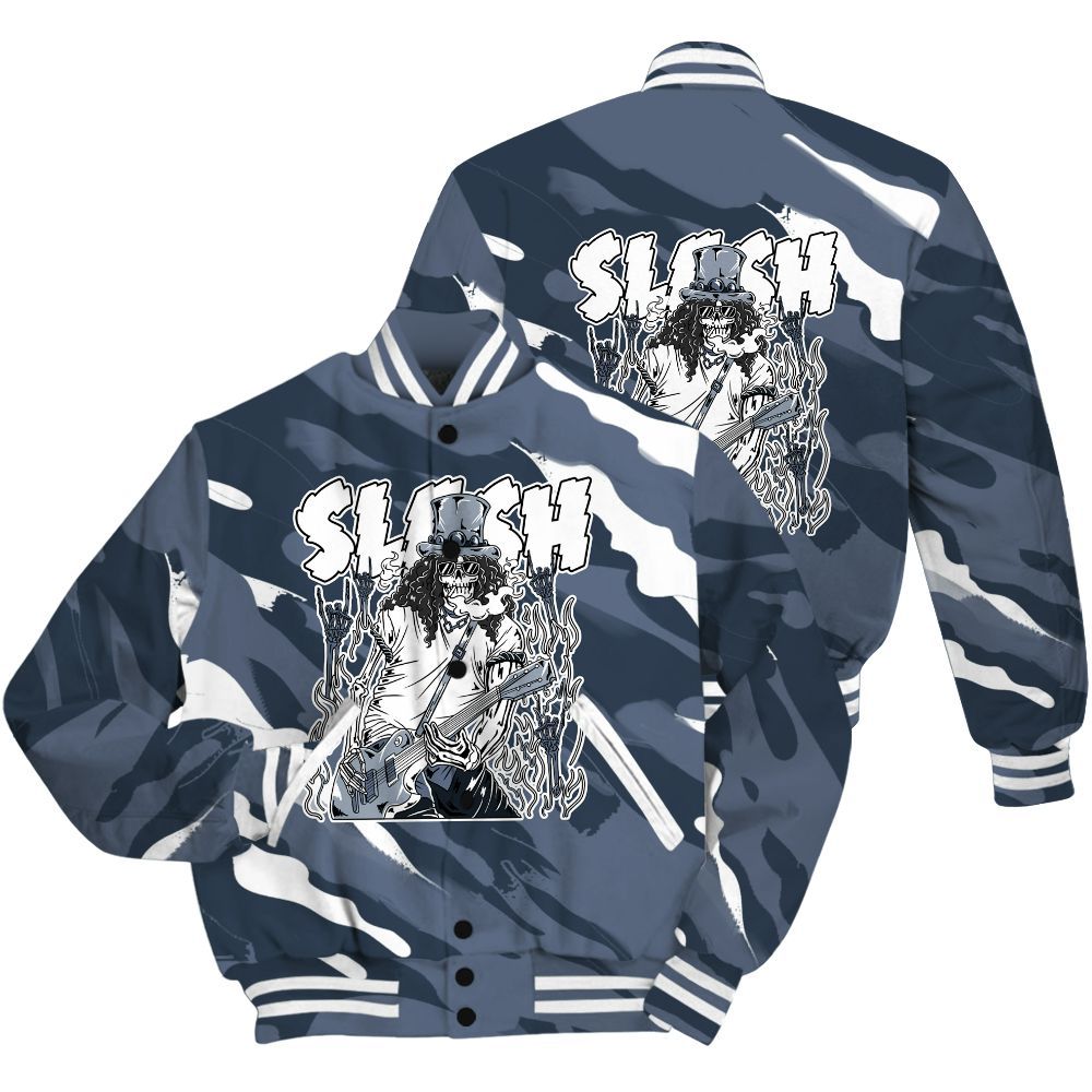 Varsity Jacket To Match Low Diffused Blue 11s Shirt - Slash Skeleton Colored All Over Print