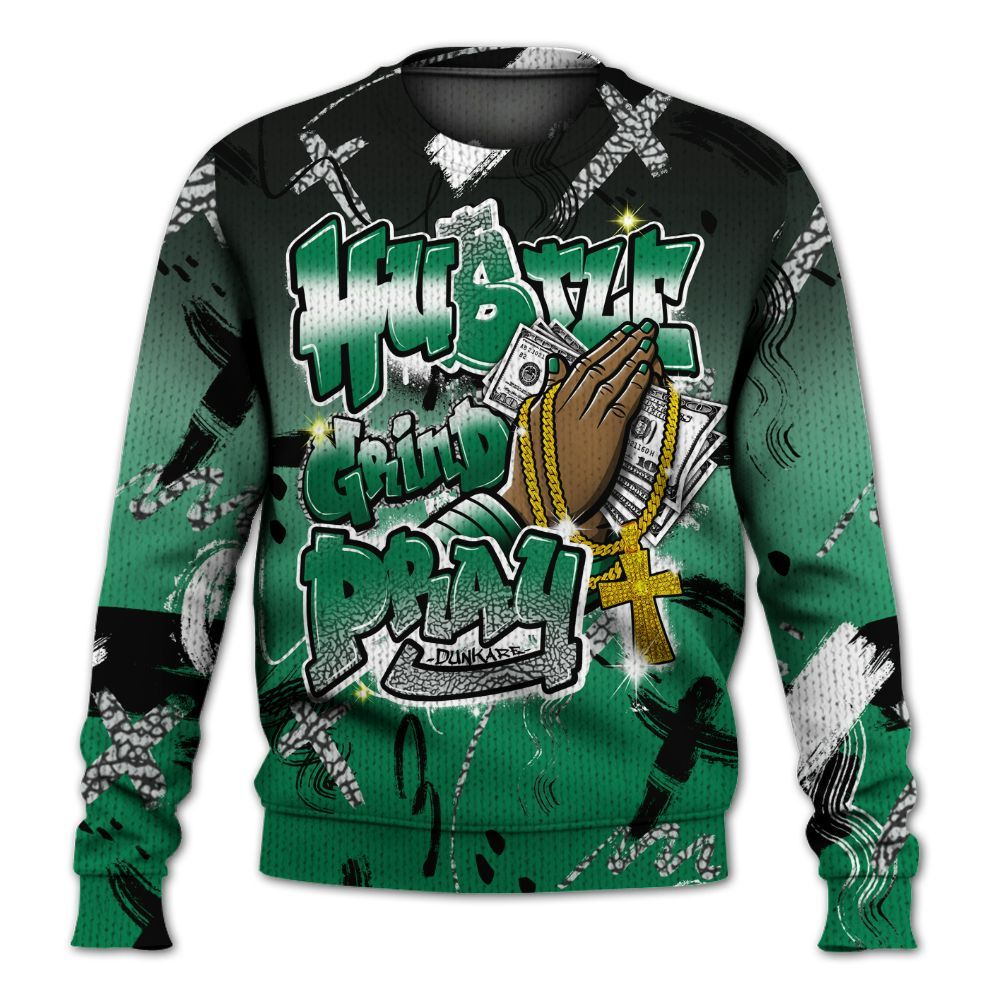 Knitted Sweater To Match Pine Green 3s - Money Hustle Grind Pray