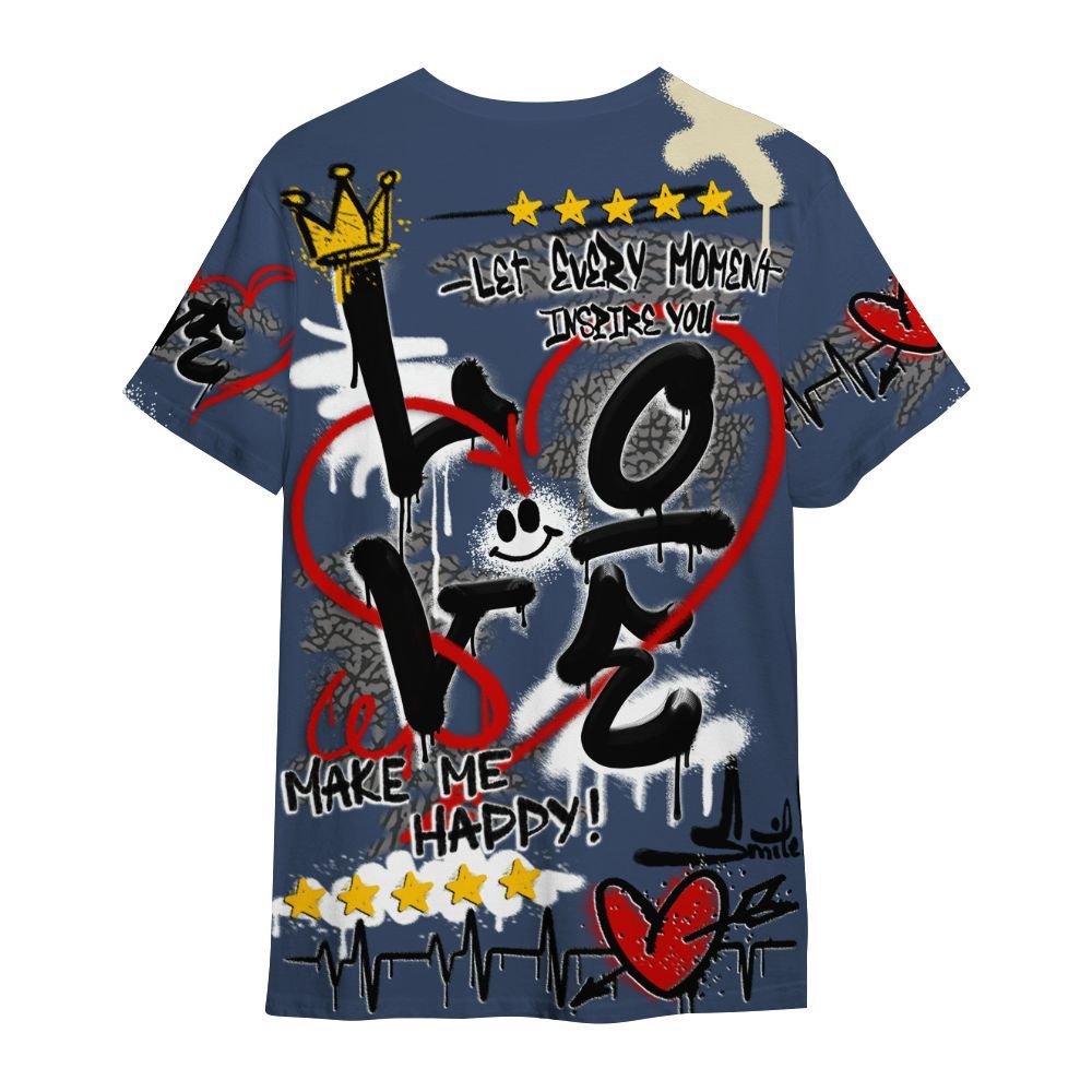 Shirt To Match Diffused Blue 3s - Happy Love Beats Graffiti Streetwear All Over Print