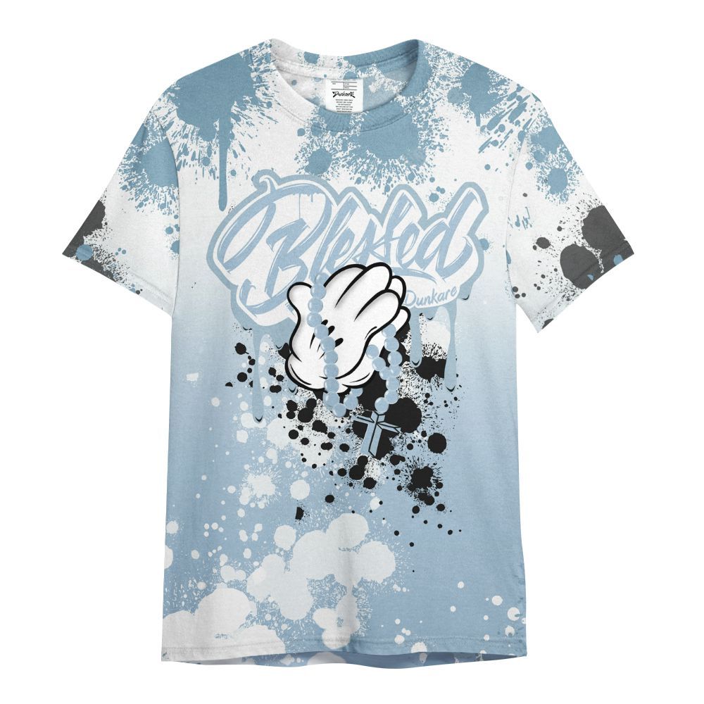 Shirt To Match Mid Ice Blue 1s - God Blessed Ink Drip All Over Print