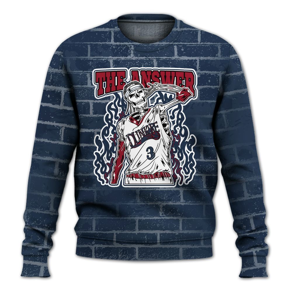 Sweatshirt To Match White Midnight Navy 6s - Allen Answer Skeleton Brick All Over Print