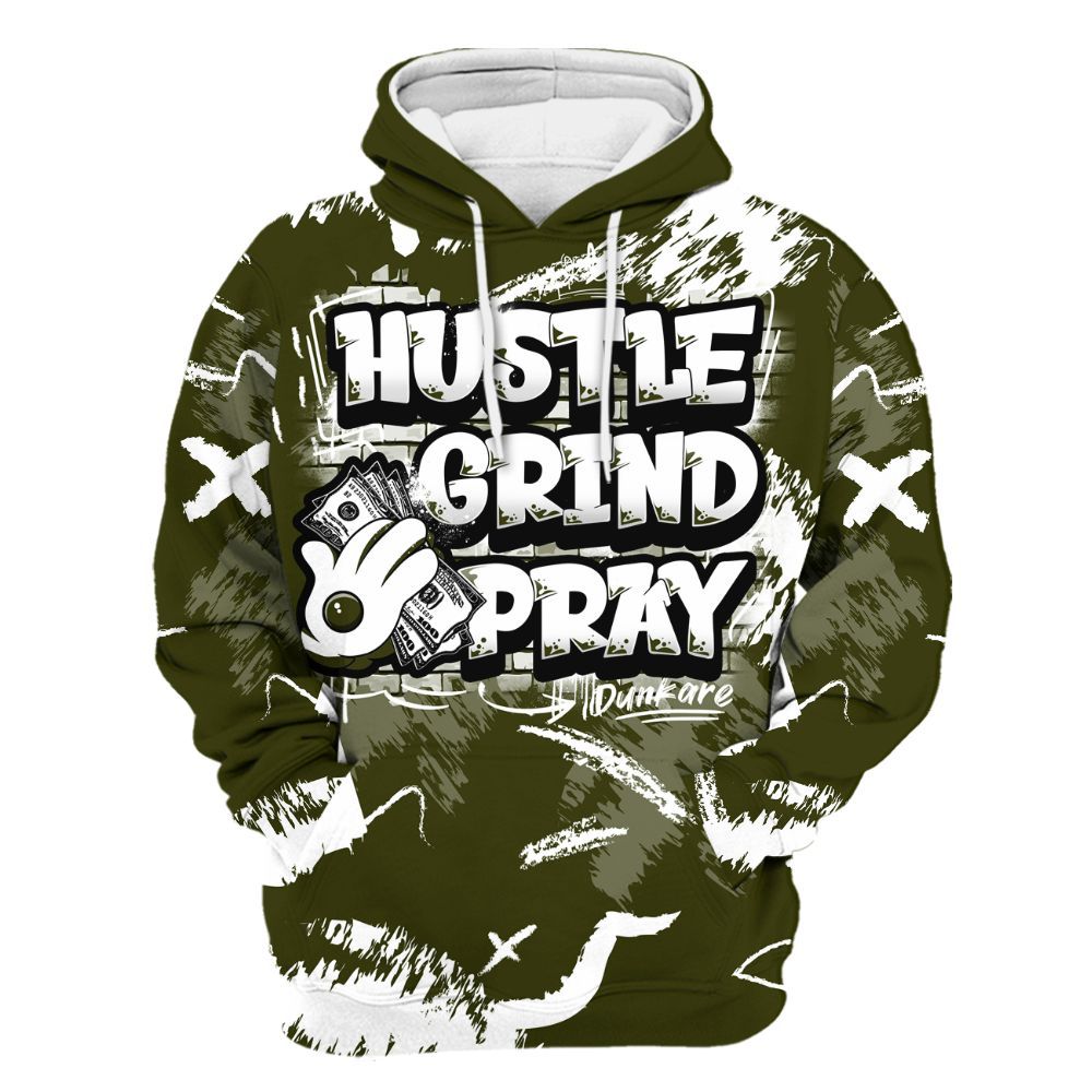 Hoodie To Match Dunk Low Pale Ivory Cargo Khaki - Hustle Grind Pray Retro All Over Print