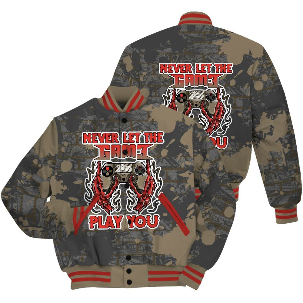 Varsity Jacket To Match Olive 9s Shirt - PlayGame Skull Brick All Over Print