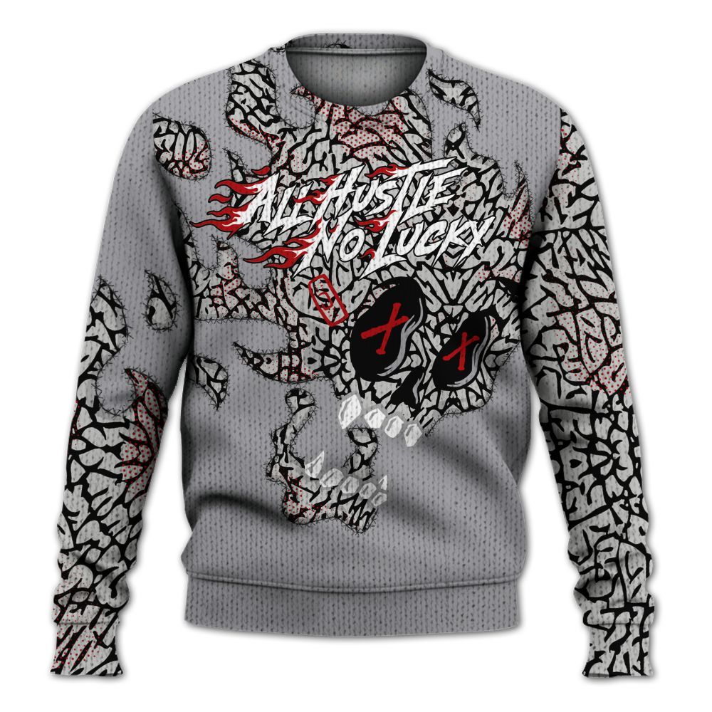 Knitted Sweater To Match Cement Grey 3s - All Hustle No Lucky Skull