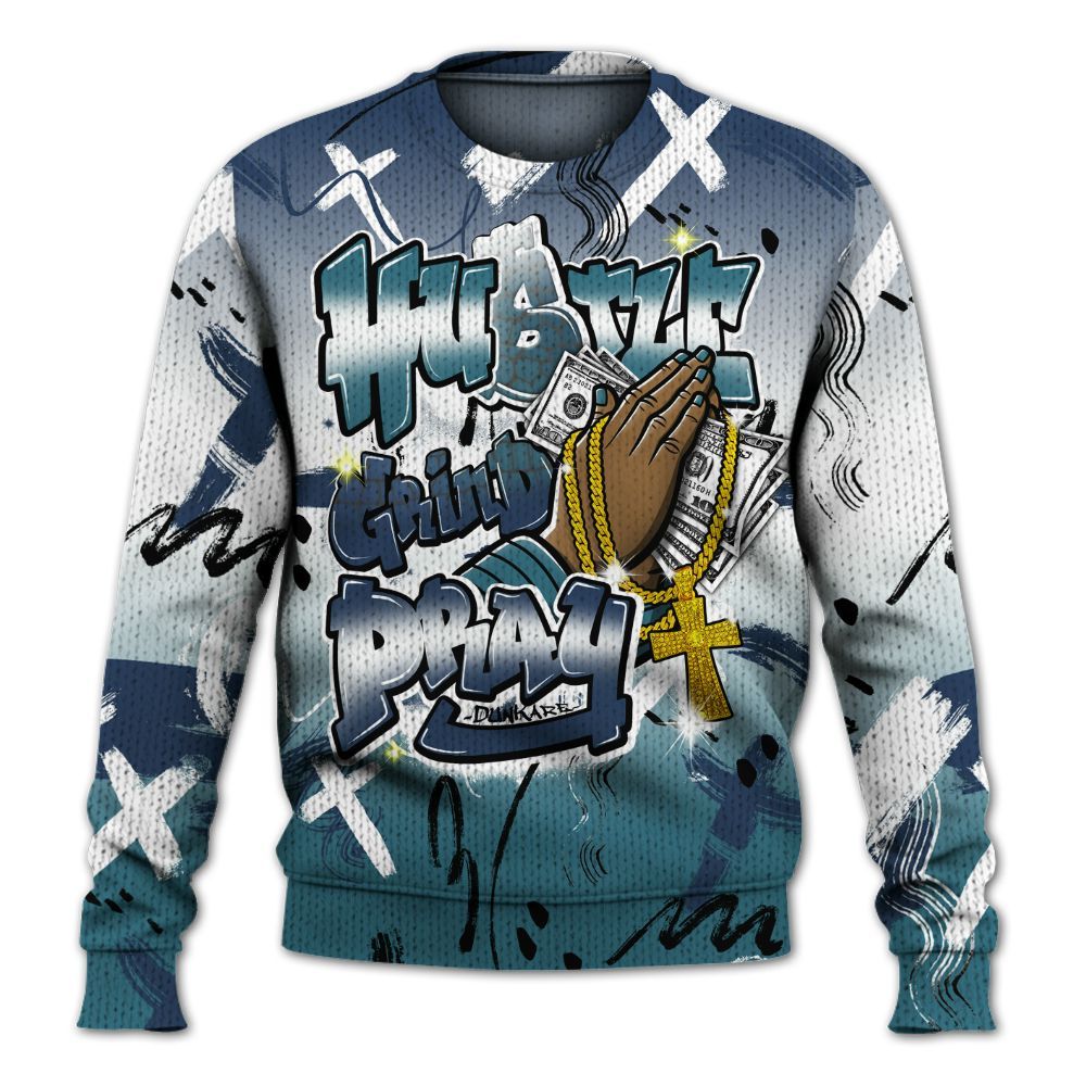 Knitted Sweater To Match Air Foamposite Kazuya Mishima - Money Hustle Grind Pray