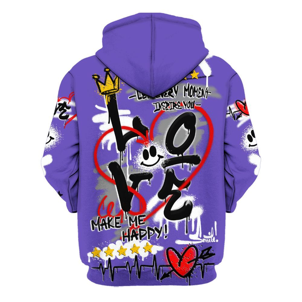 Hoodie To Match Field Purple 12s - Happy Love Beats Graffiti Streetwear All Over Print