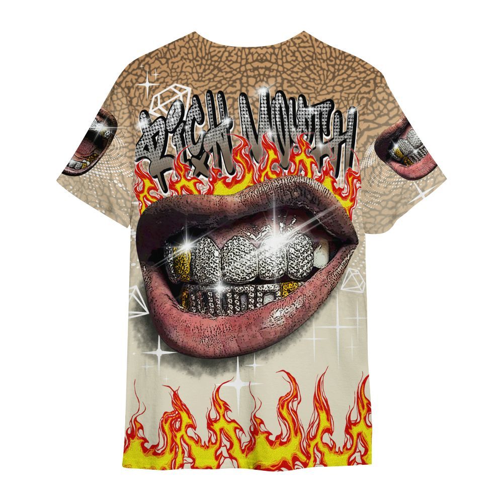 Shirt To Match Orewood Brown 3s - Rich Mouth Fire Rap Retro 90s All Over Print
