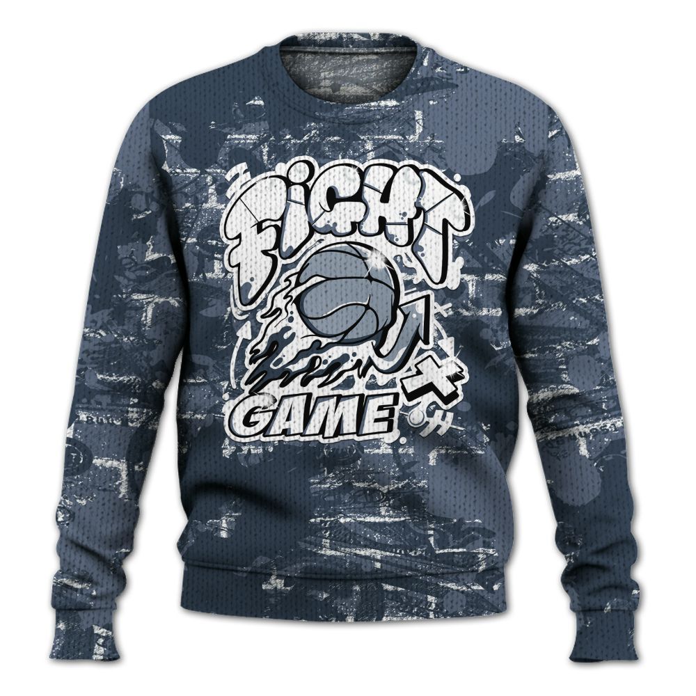 Knitted Sweater To Match Low Diffused Blue 11s - Fighter Games Graphic Street Art