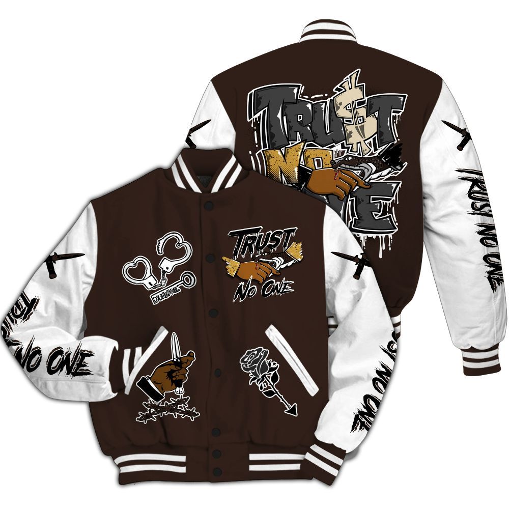 Varsity Jacket To Match 2025 Retro Earth 5s - Trust No One Dripping All Over Print