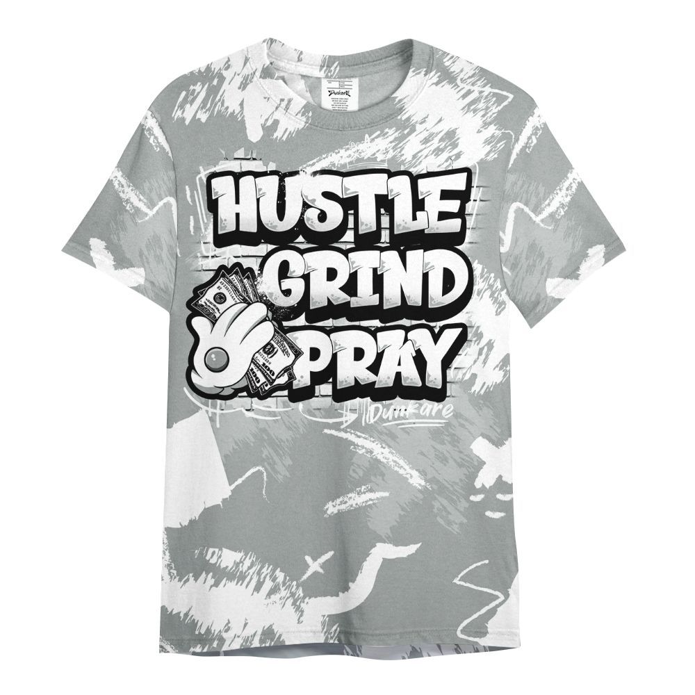 Shirt To Match Dunk Low White Light Smoke Grey - Hustle Grind Pray Retro All Over Print