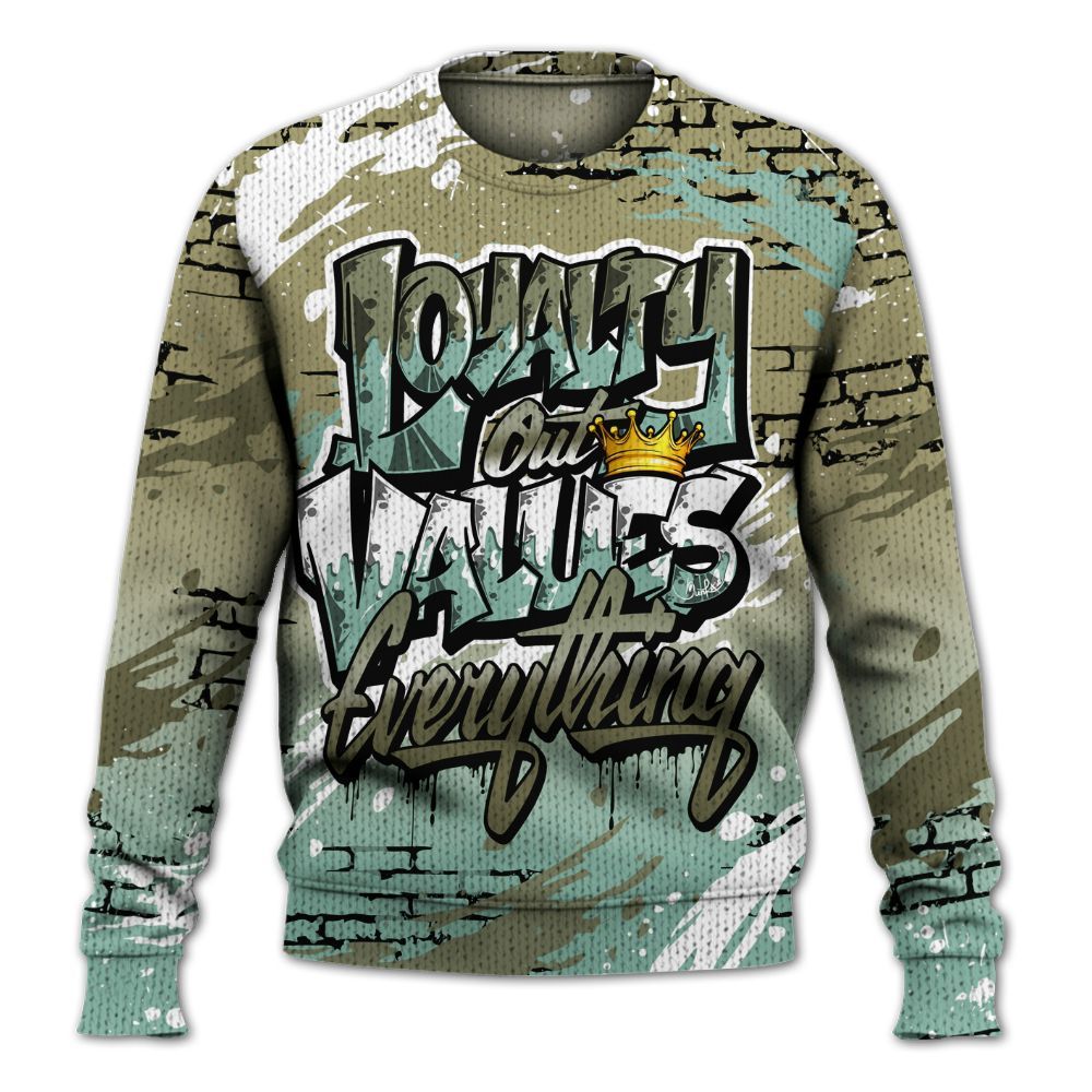 Knitted Sweater To Match Dunk Low Suede Olive Aura - Values Of Loyalty Drip