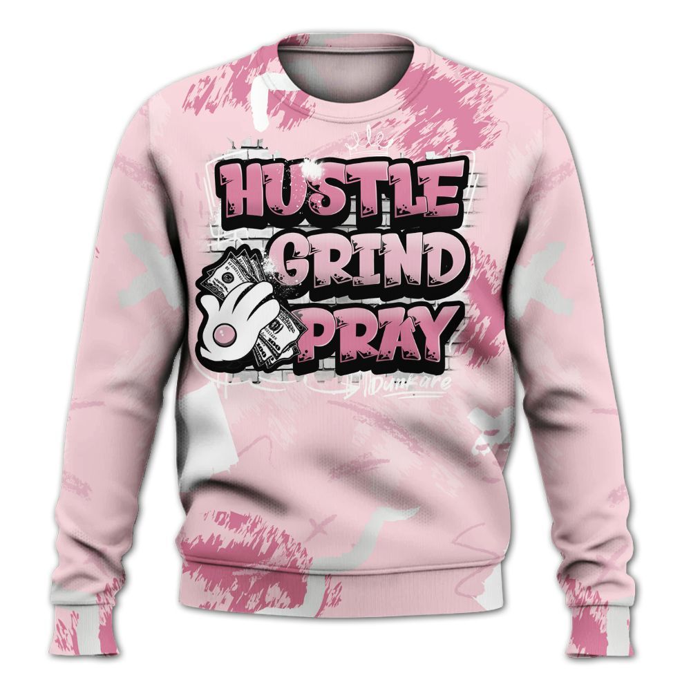 Sweatshirt To Match GS Pearl Pink 12s Shirt, Hustle Grind Pray Graphic Street Style All Over Print