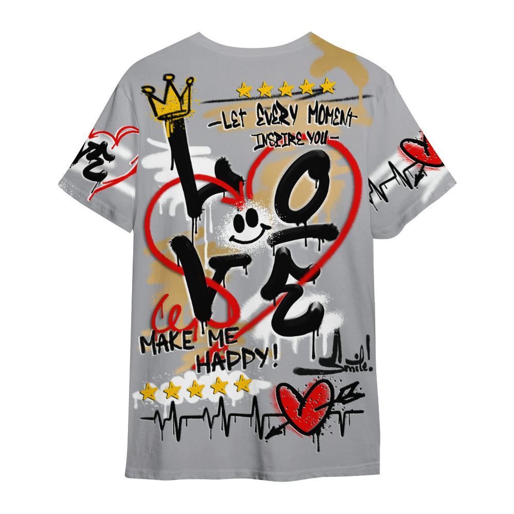 Shirt To Match Retro High OG Cool Grey 1s - Happy Love Beats Graffiti Streetwear All Over Print