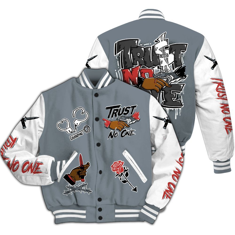 Varsity Jacket To Match Wolf Grey 13s - Trust No One Dripping All Over Print