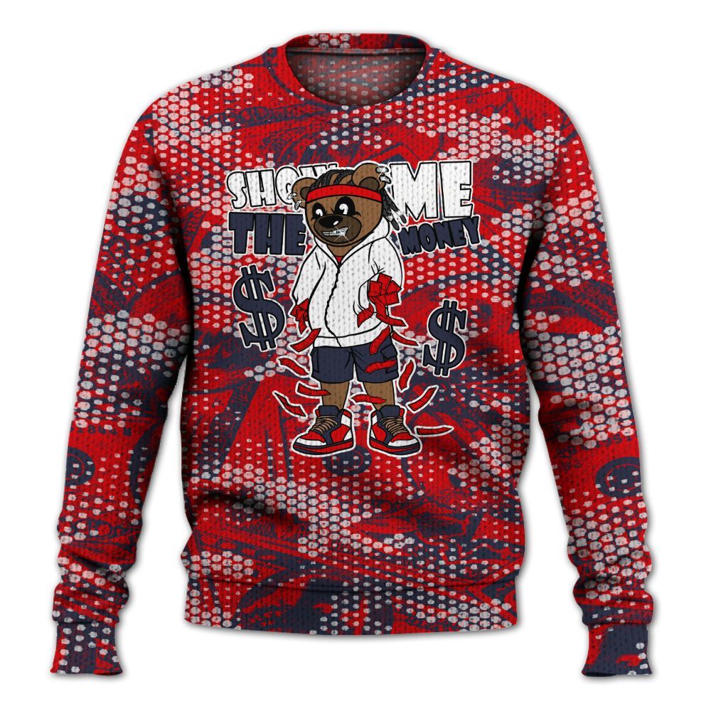 Knitted Sweater To Match Low OG Howard Bison 1s - Show Me Bear Banknotes Art