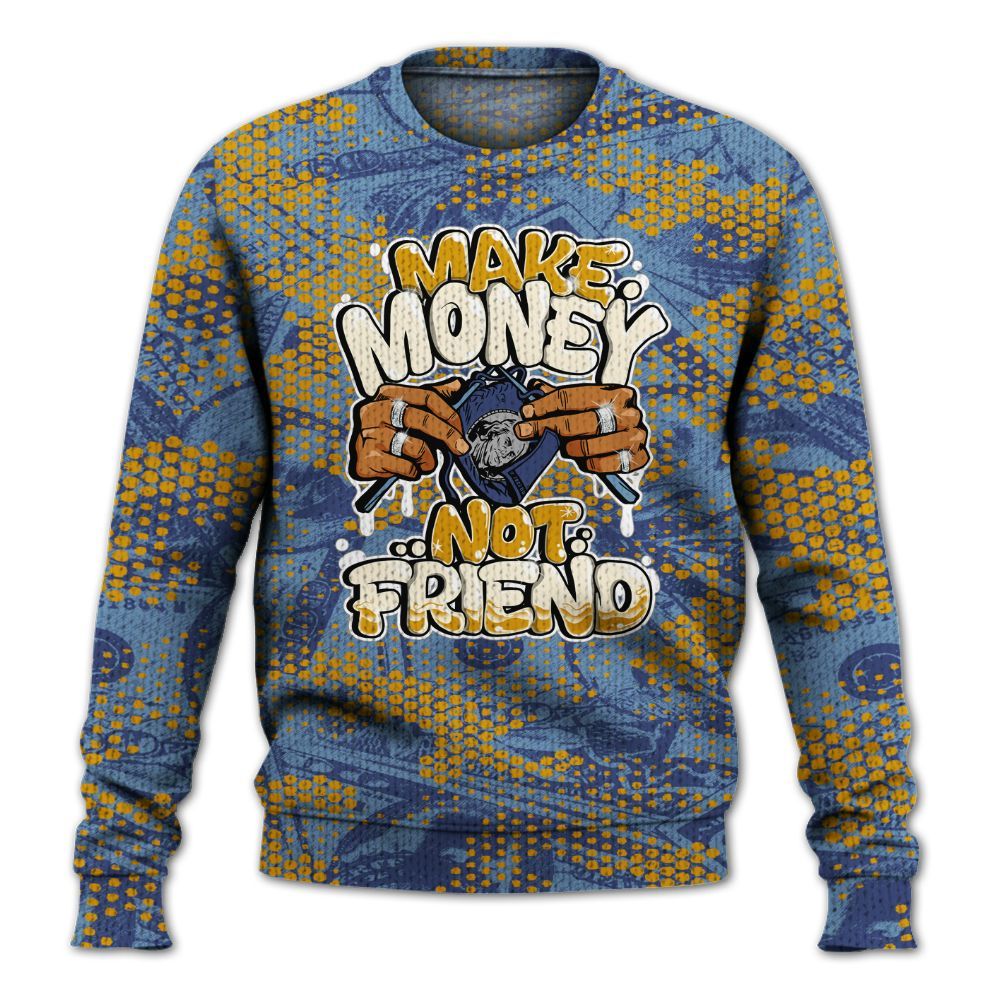 Knitted Sweater To Match High OG First In Flight 1s - Make Moneys Not Friend Graphic Banknotes