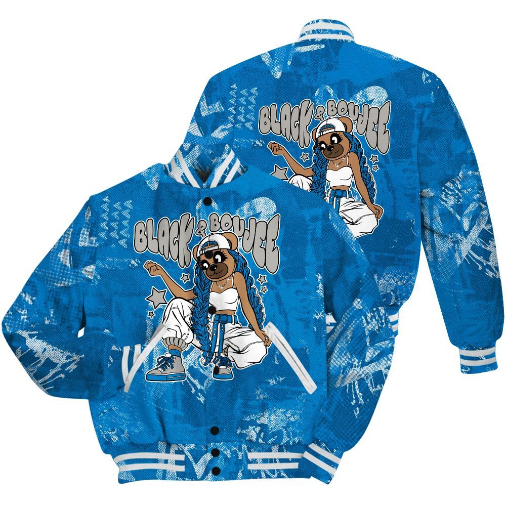Varsity Jacket To Match Military Blue 4s Shirt - Boujee Girls Bear Heart Grunge All Over Print