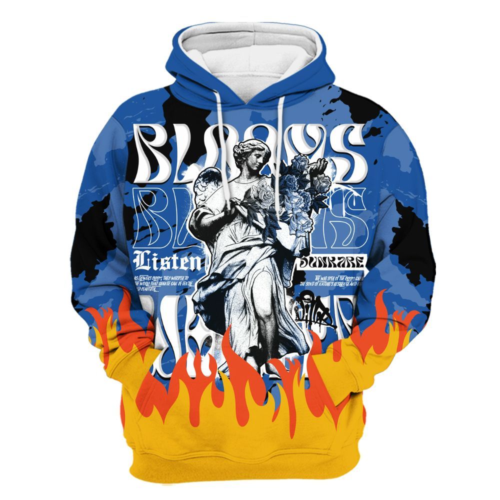 Hoodie To Match Low Space Royal 11s - Blooms Whisper Retro All Over Print