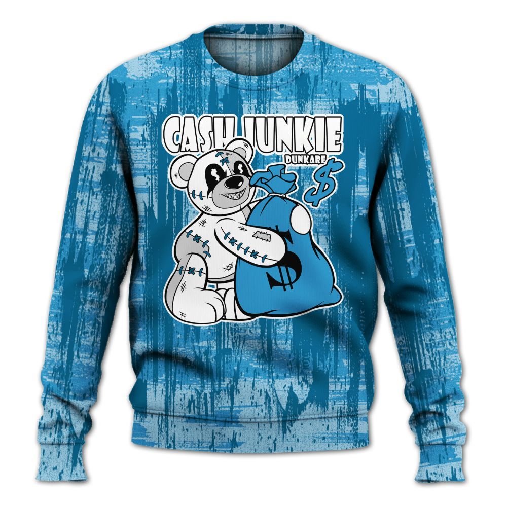 Sweatshirt To Match Powder Blue 9s - Cashs Junkie Bear Glitch Art All Over Print