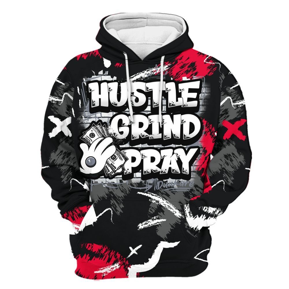 Hoodie To Match Mid Black Metallic 1s - Hustle Grind Pray Retro All Over Print