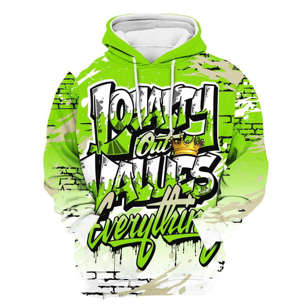 Hoodie To Match Electric Green 6s - Values Of Loyalty Drip All Over Print