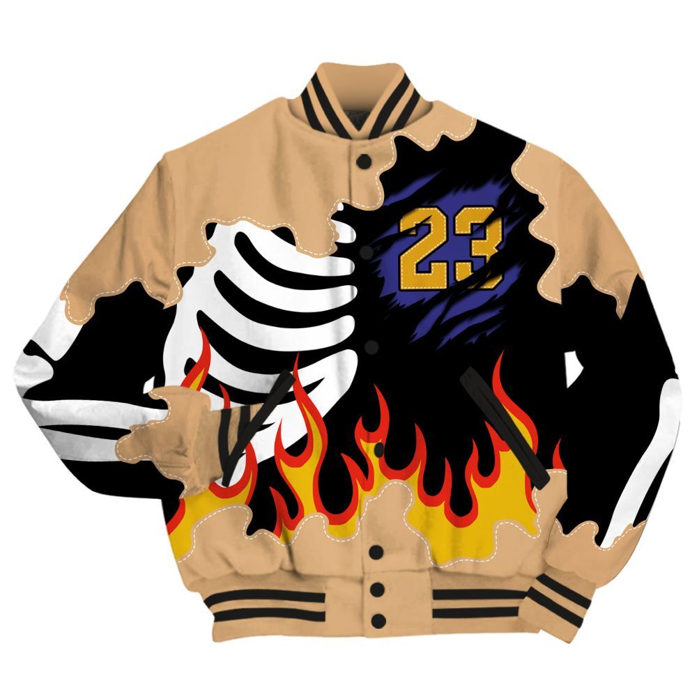 Varsity Jacket To Match SE Afrobeats 7s - Burning Skeleton 23 G.O.A.T All Over Print