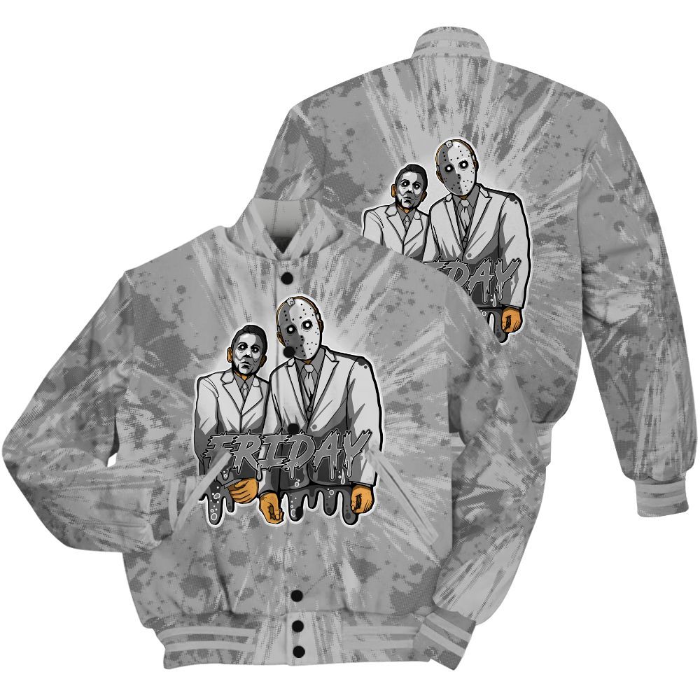Varsity Jacket To Match Black Wolf Grey 12s Shirt - Friday Halloween Graphic Luxury All Over Print