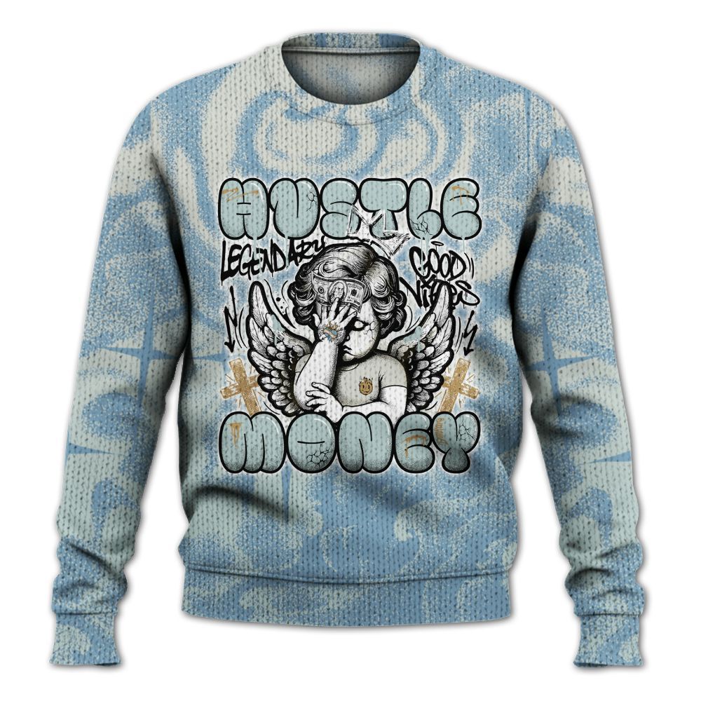 Sweater To Match Denim Worn Blue 2025 4s - Angel Hustle Money Graphic