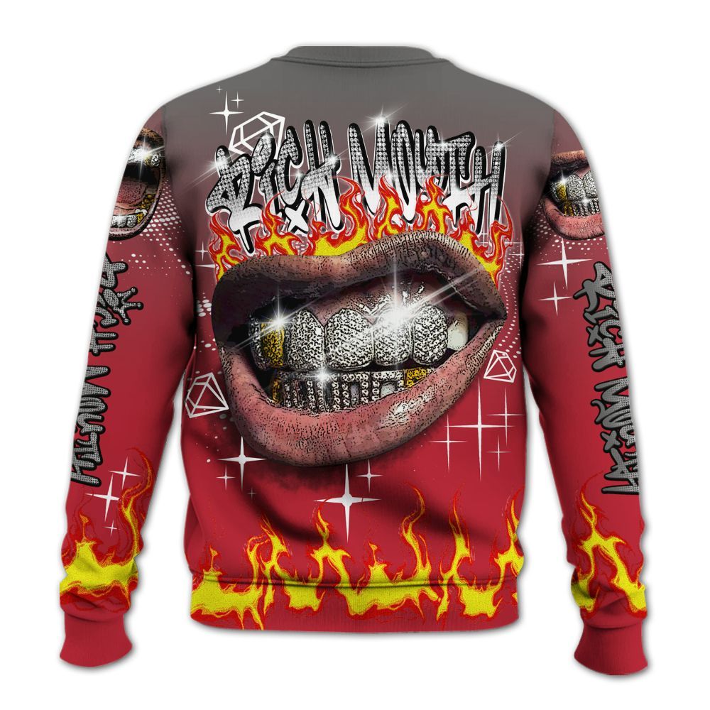 Sweatshirt To Match Red Flint 13s - Rich Mouth Fire Rap Retro 90s All Over Print
