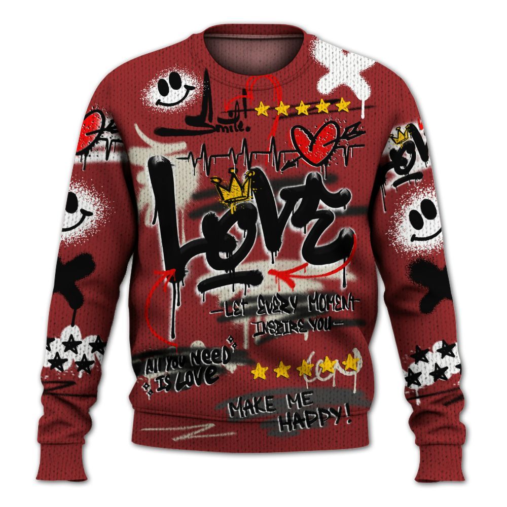 Knitted Sweater To Match High 85 Bred 1s - Happy Love Beats Graffiti Streetwear