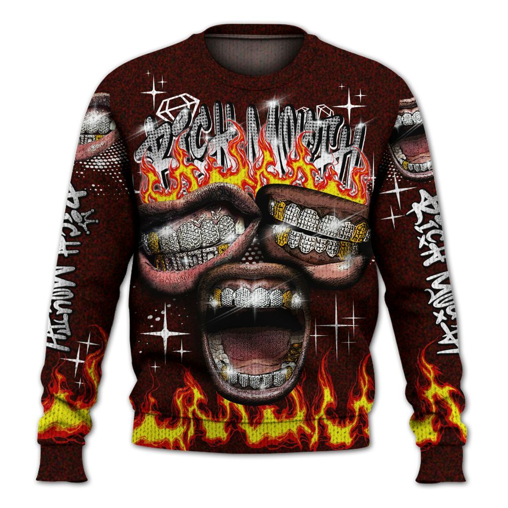 Knitted Sweater To Match Air Force 1 Low Halloween Skull 2024 - Rich Mouth Fire Rap Retro 90s