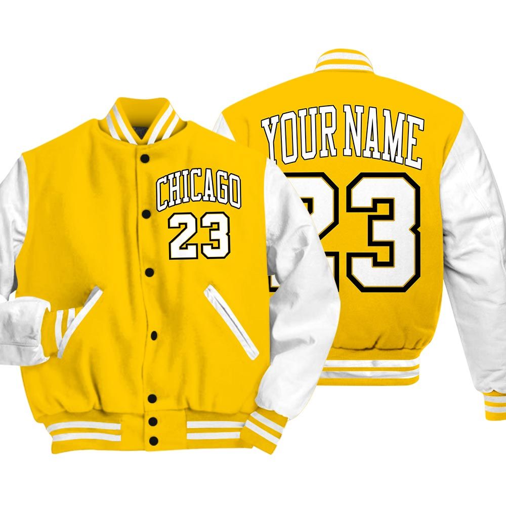Varsity Jacket To Match Varsity Streetwear Custom Name Chicago 23, Vivid Sulfur 4s T-Shirt, Sneaker Vivid Sulfur 4s Baseball Varsity Jacket 1604 NCT