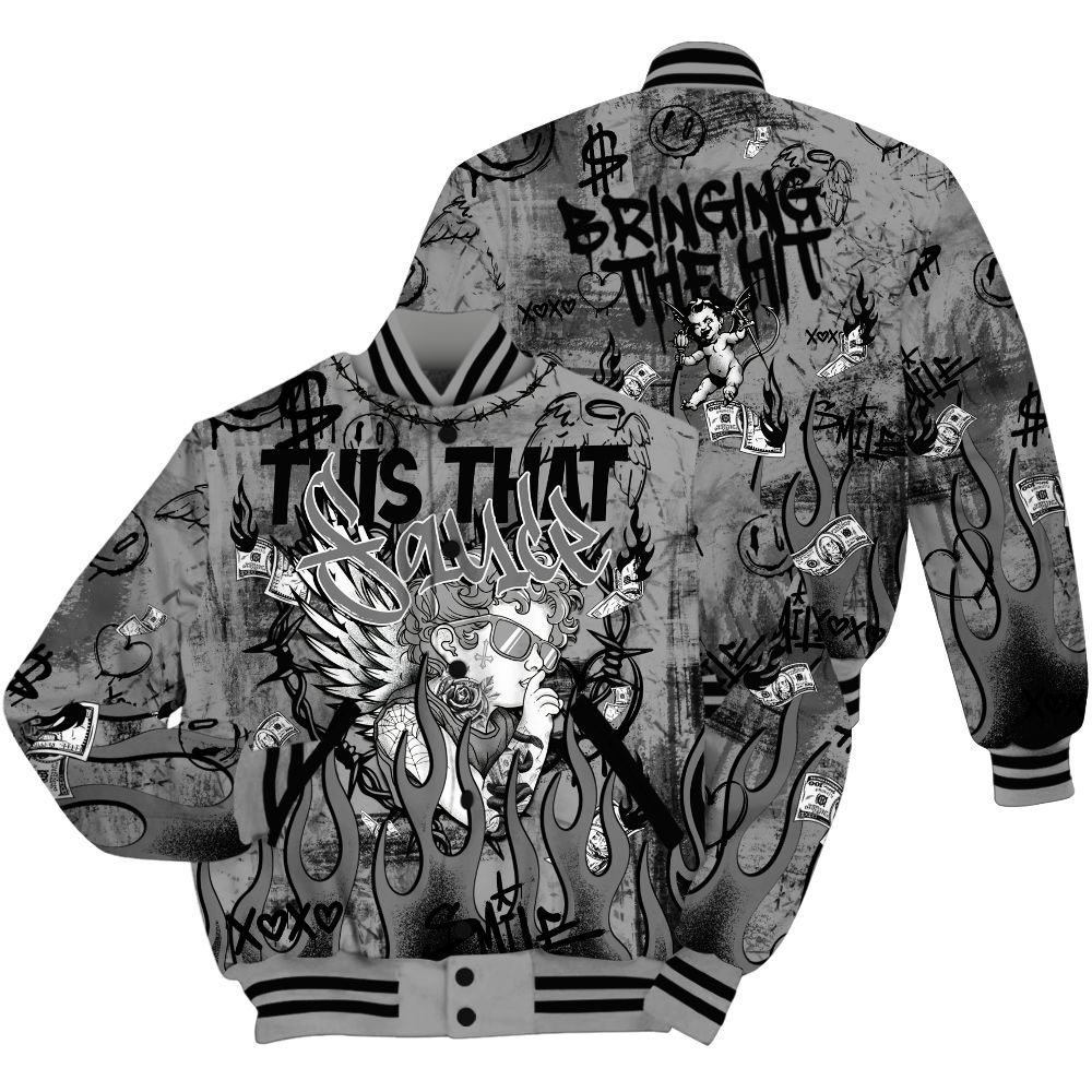 Varsity Jacket To Match Black Wolf Grey 12s Shirt, This That Sauce Angel All Over Print