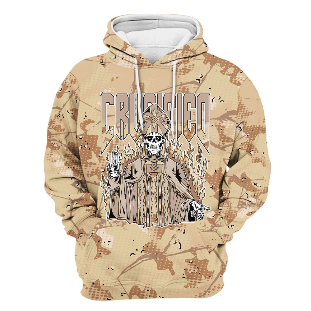 Hoodie To Match Desert Camo 3s - Crucified Skeleton Crack All Over Print