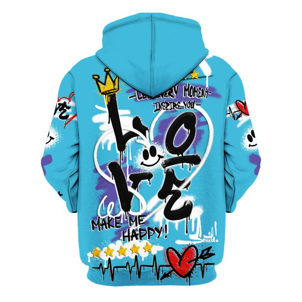 Hoodie To Match Retro Aqua 6s - Happy Love Beats Graffiti Streetwear All Over Print