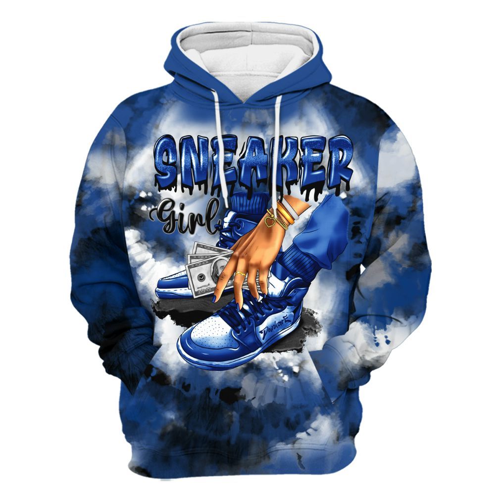 Hoodie To Match High OG True Blue 1s - SNEAKER Girl Money Drip Tie Dye All Over Print