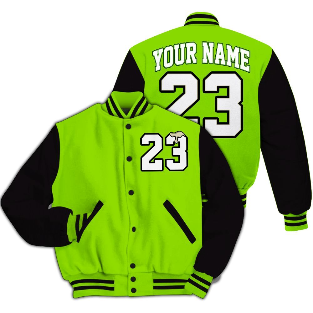 Varsity Jacket To Match Electric Green 6s - Custom Name Number 23 Drip All Over Print