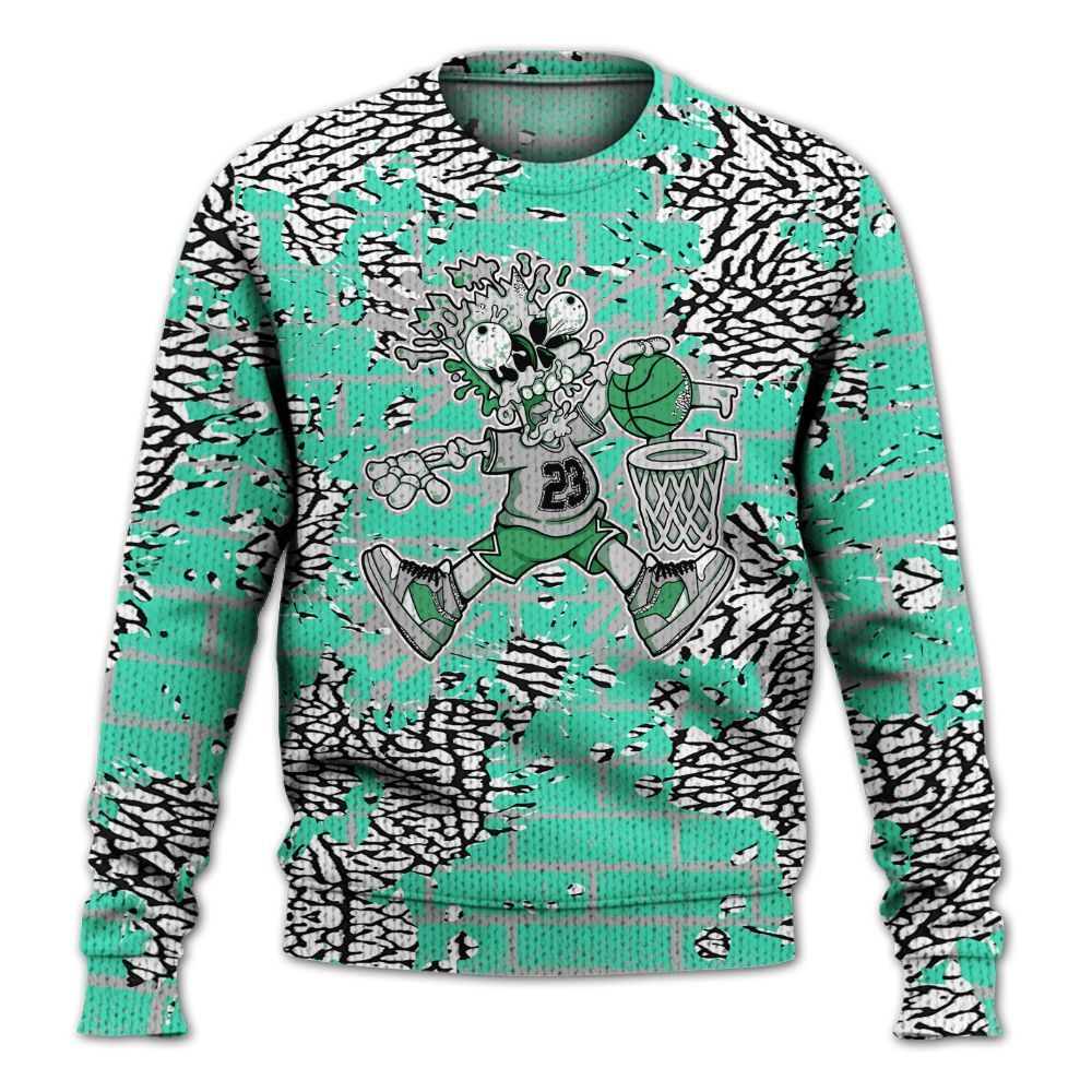 Knitted Sweater To Match Black Green Glow 3s - 85's Dunks Graphic Halloween