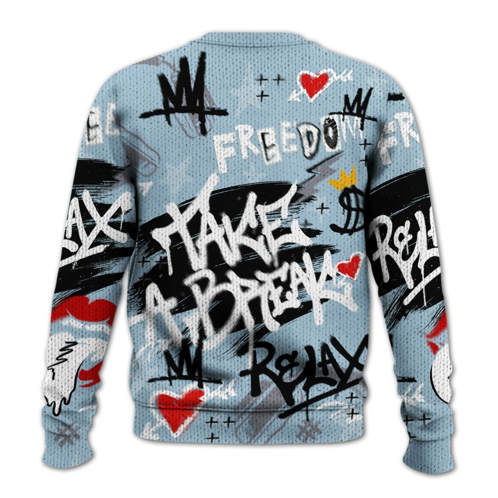Knitted Sweater To Match Chambray 7s - Take Break Freedom Graffiti Streetwear