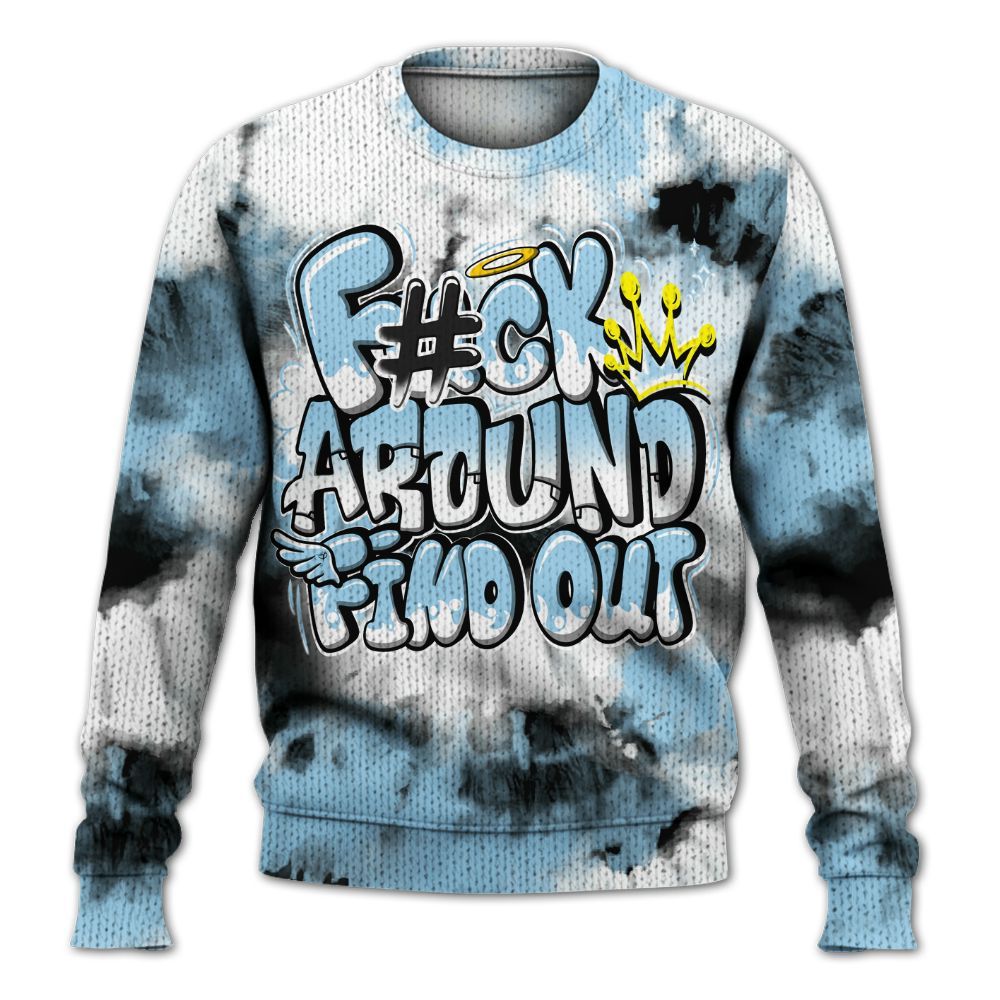Knitted Sweater To Match Legend Blue 11s - Tie Dye FK Around Find Out