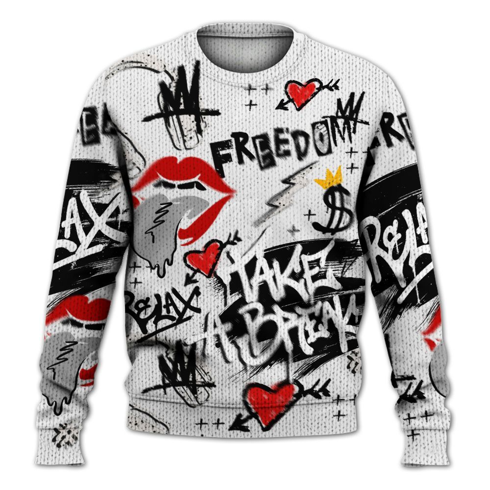 Knitted Sweater To Match Retro Reverse Metallic 5s - Take Break Freedom Graffiti Streetwear
