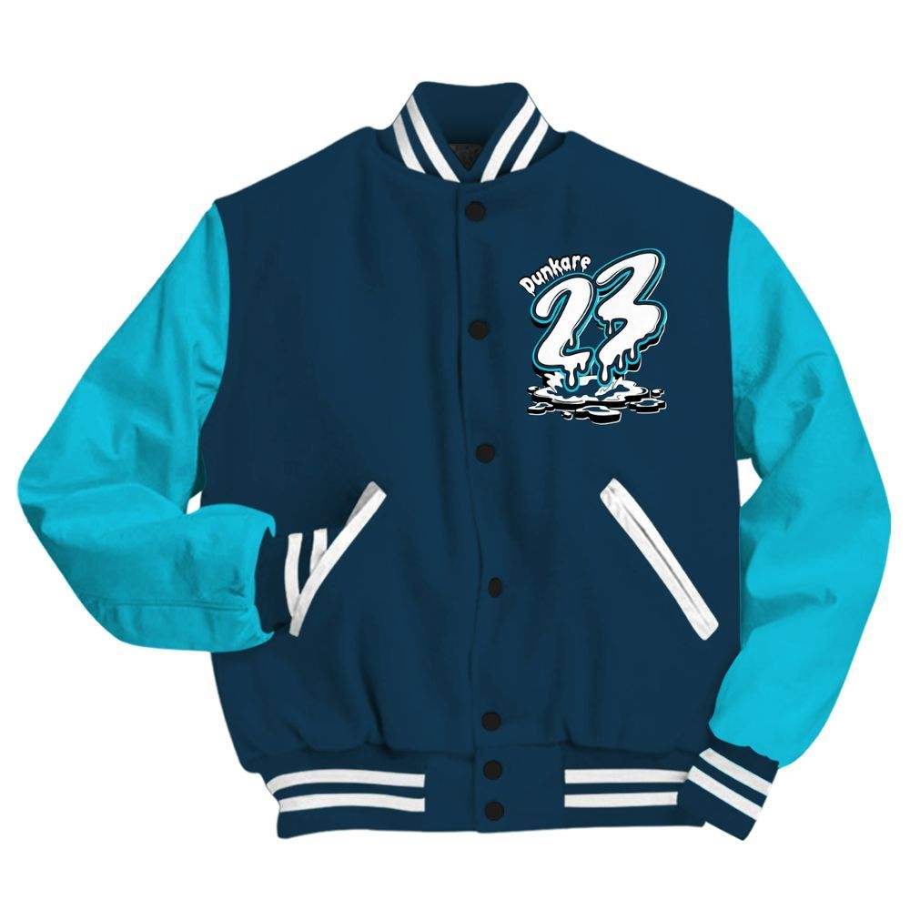 Varsity Jacket To Match Air Navy Baltic Blue - Custom Name 23 Drip All Over Print