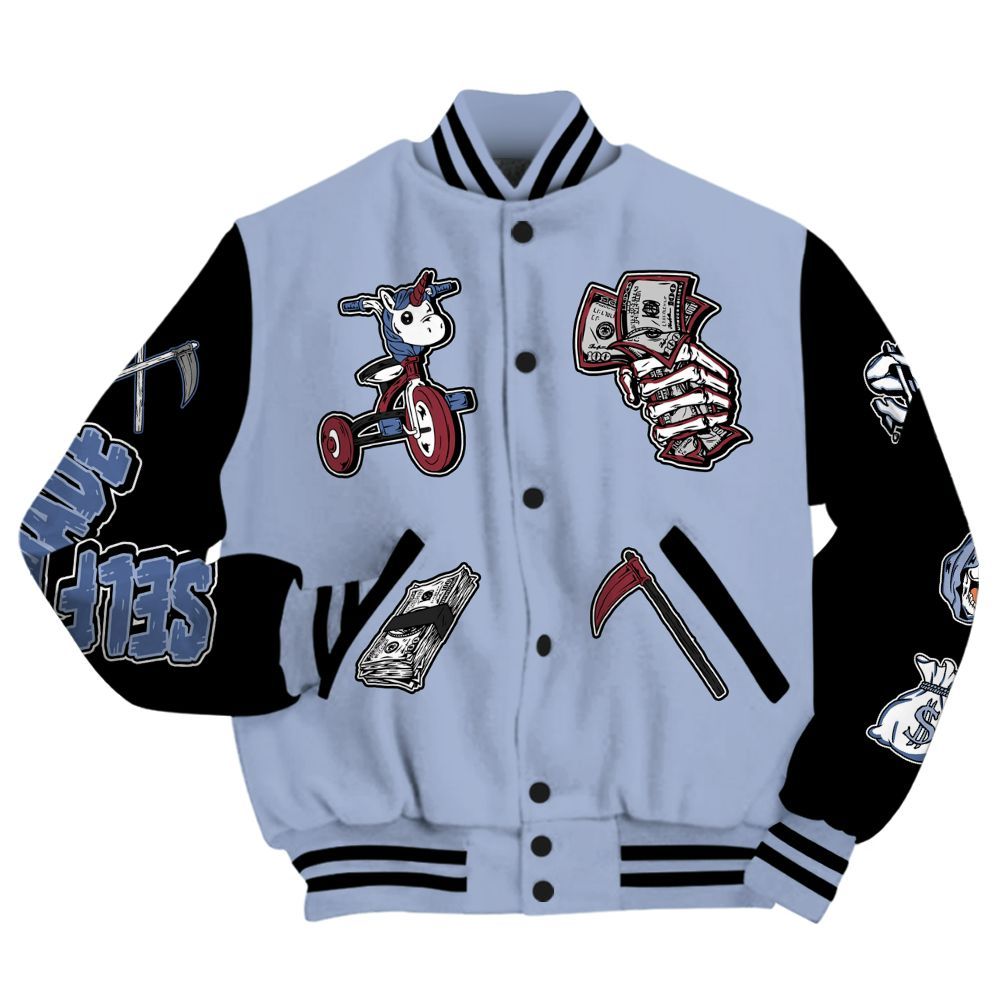 Varsity Jacket To Match Black Metallic 5s - Self Make Skeleton All Over Print