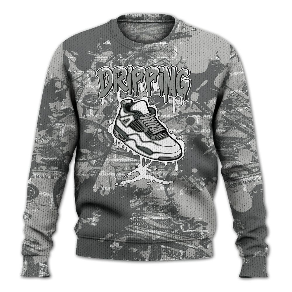 Knitted Sweater To Match Retro Wet Cement 4s - Dripping Shoe 4S Graphic Street Art