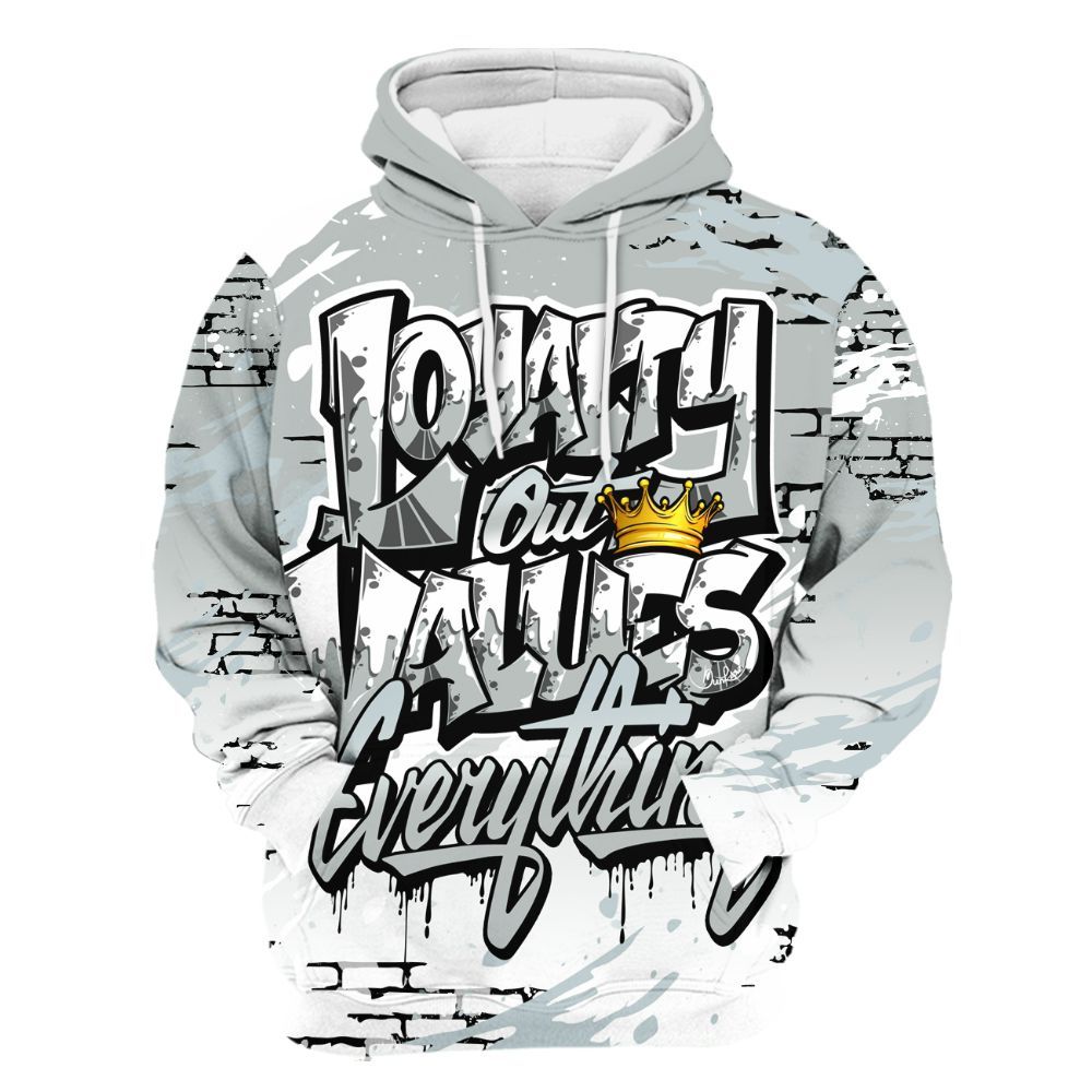 Hoodie To Match Black Wolf Grey 12s - Values Of Loyalty Drip All Over Print