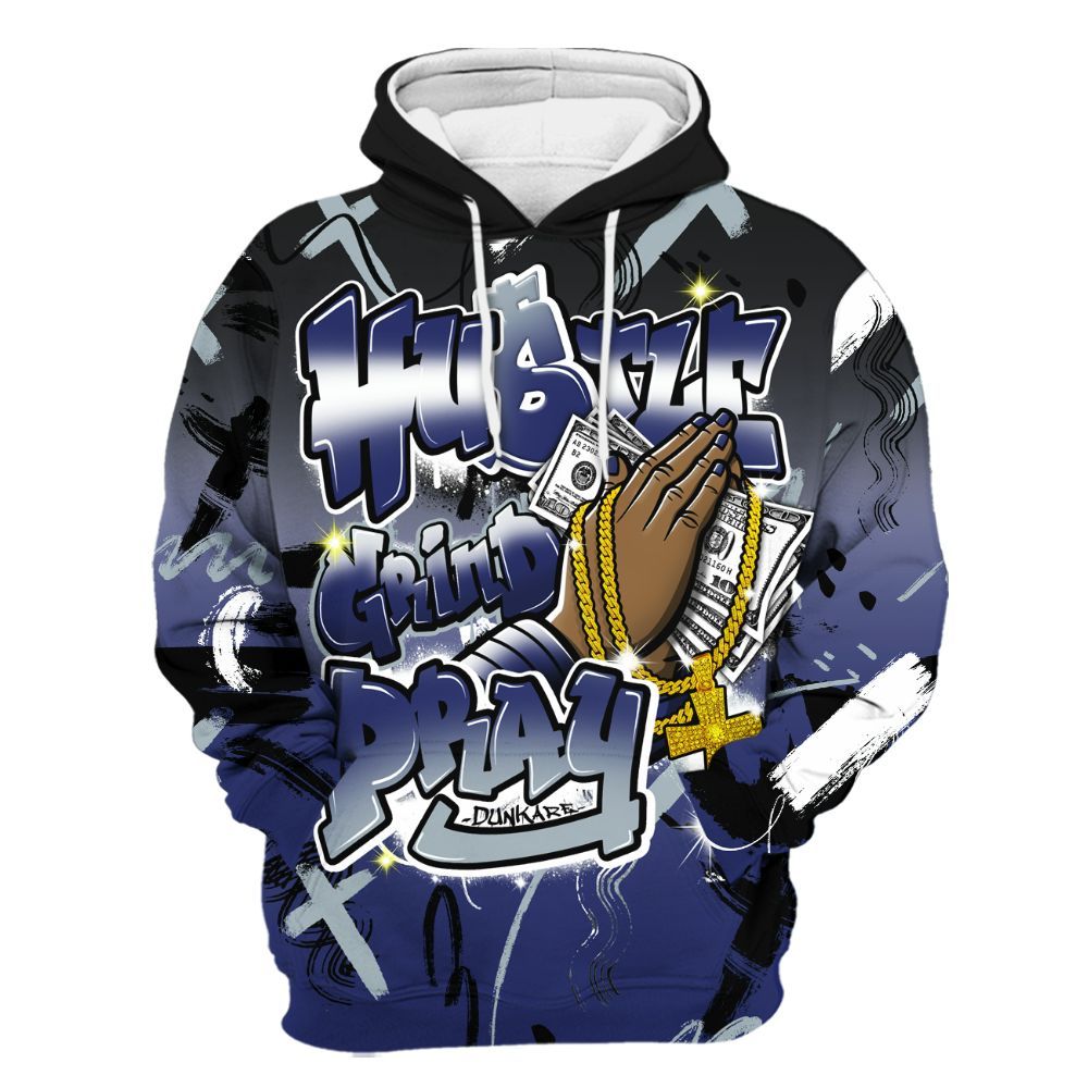 Hoodie To Match Midnight Navy 11s - Money Hustle Grind Pray All Over Print