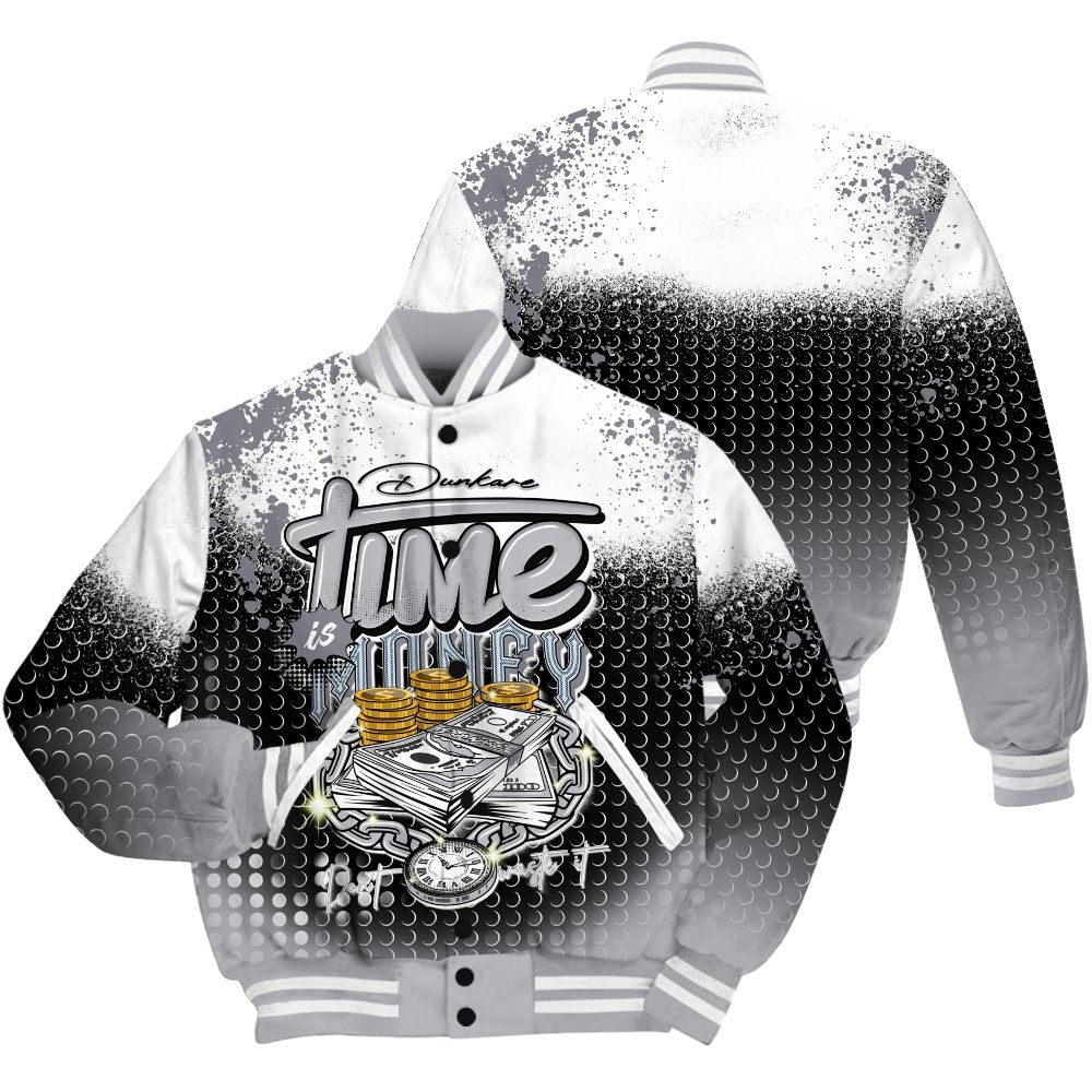 Varsity Jacket To Match Low Cement Grey 11s Shirt, Halftone Time Is Money All Over Print