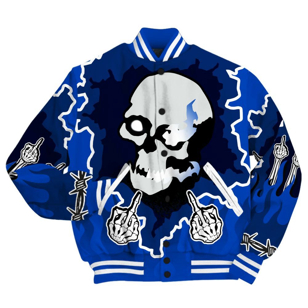 Varsity Jacket To Match Low Game Royal 1s - F Around Find Out Graphic Trapped All Over Print