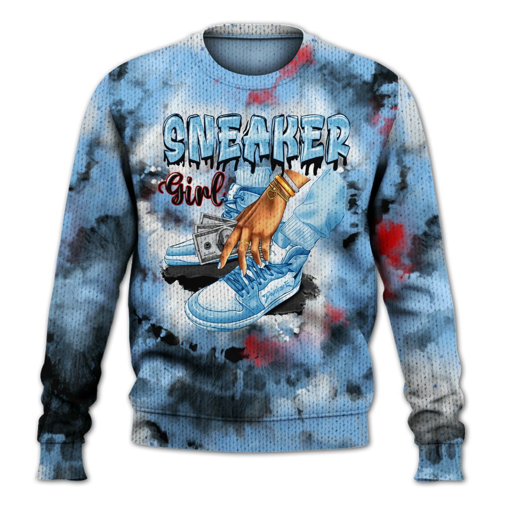 Knitted Sweater To Match University Blue 5s - SNEAKER Girl Money Drip Tie Dye