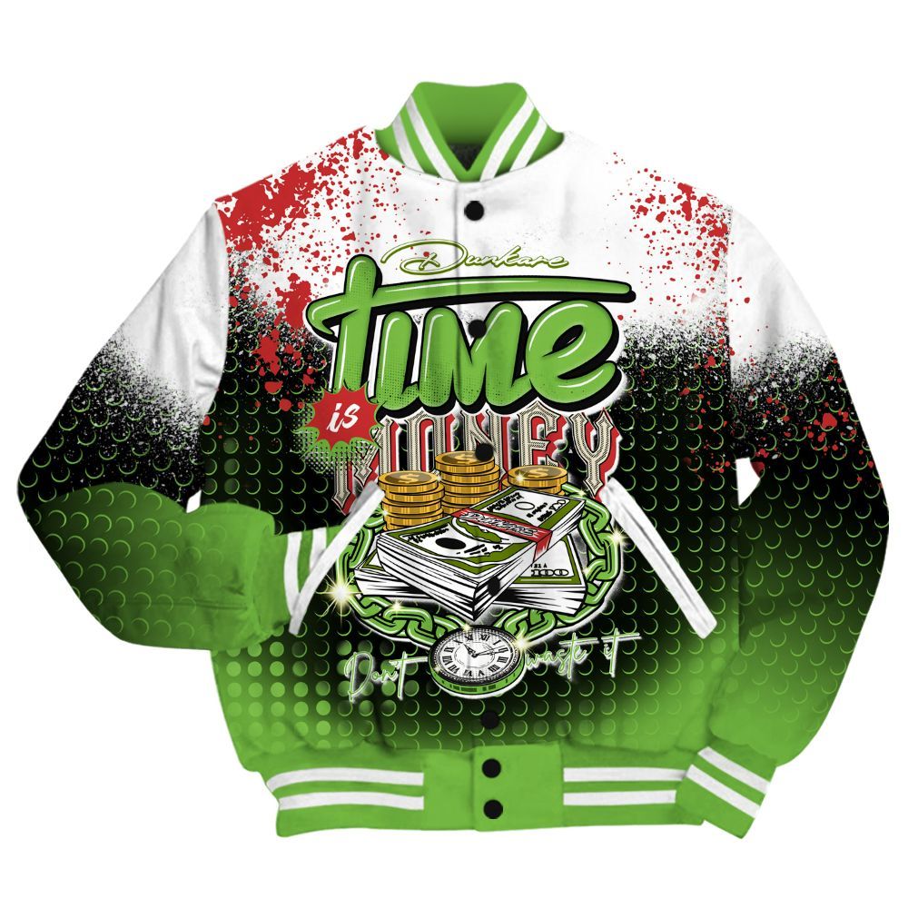 Varsity Jacket To Match Air Max Waffle SP Action Green Shirt, Halftone Time Is Money All Over Print
